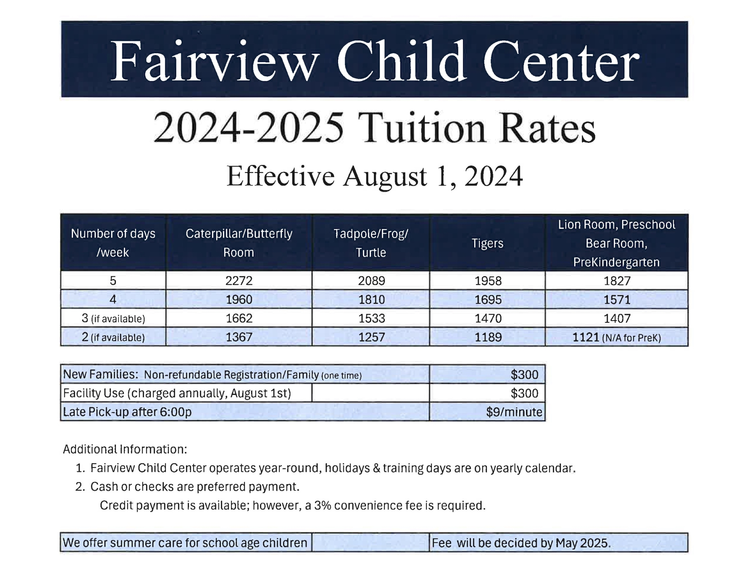 Tuition Rates 2024-2025